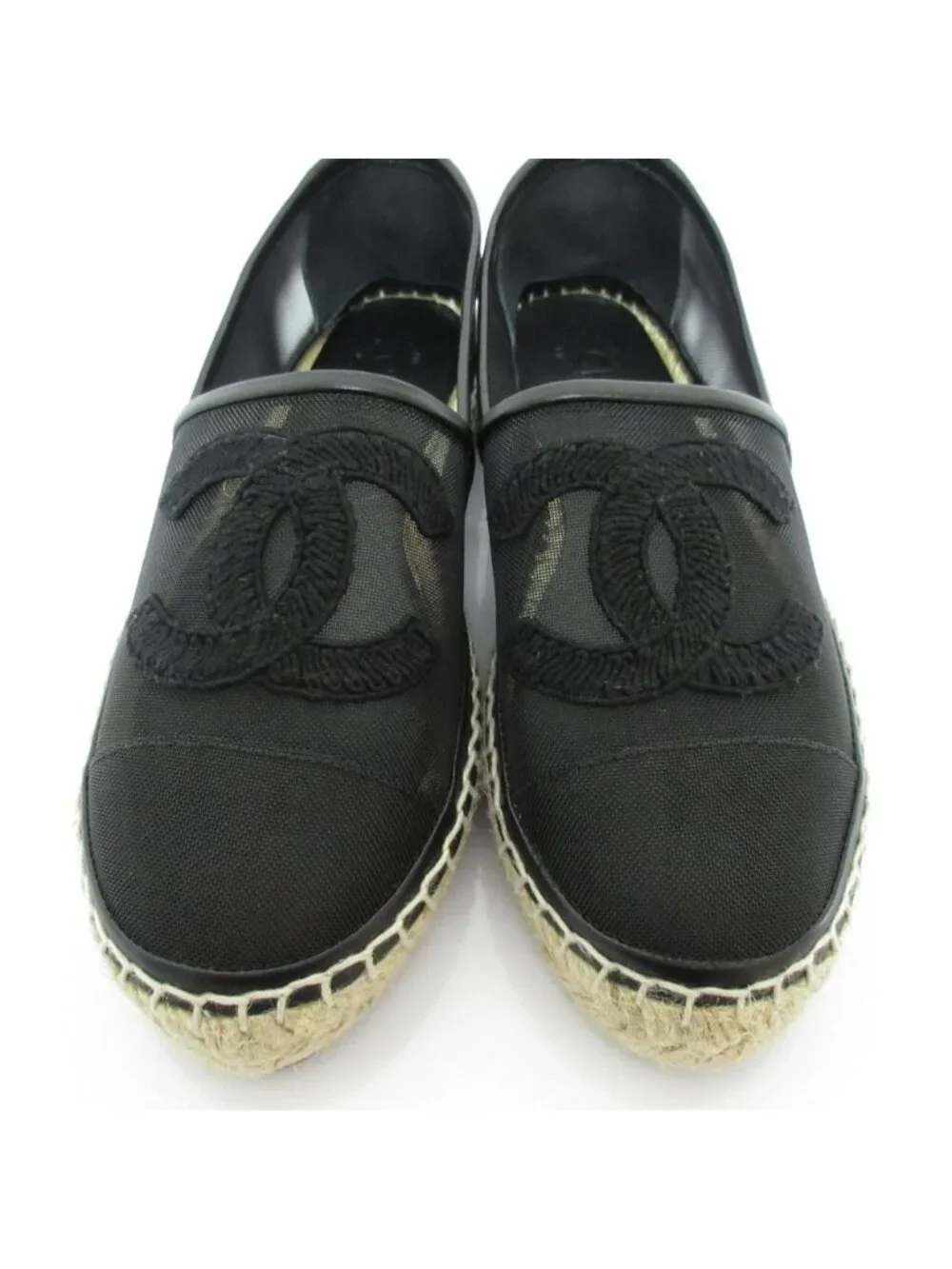 Chanel CC Logo Mesh Espadrilles Shoes 35 Black